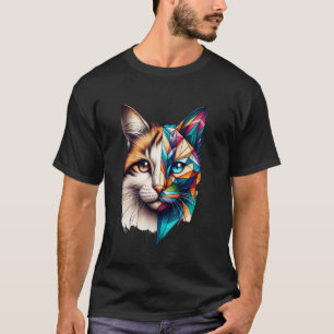 Colourful Abstract Kitten Half Face Cute Geometry T-Shirt