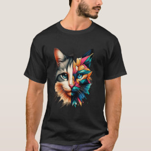 Colourful Abstract Kitten Half Face Cute Geometry T-Shirt