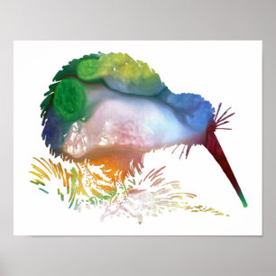 Colourful abstract  Kiwi silhouette Poster