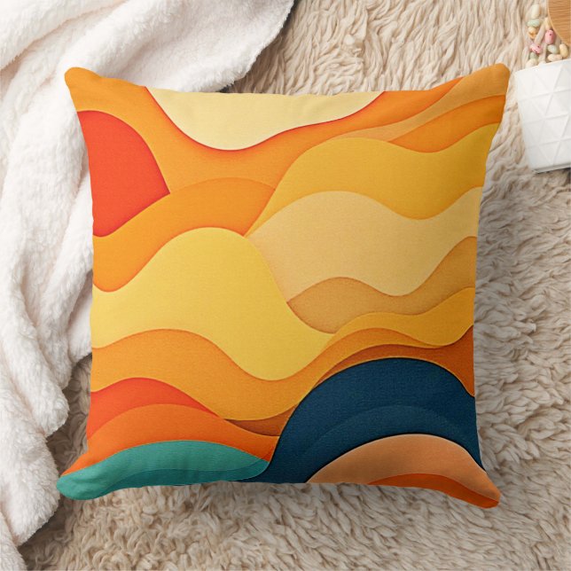 Colourful Abstract Layered Waves  Cushion (Blanket)
