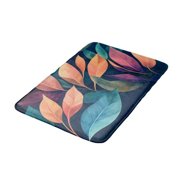 Colourful Abstract Leaves Bath Mat (Angled)