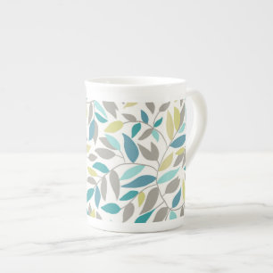Colourful abstract leaves bone china mug