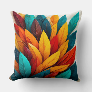 Colourful Abstract Leaves Cushion