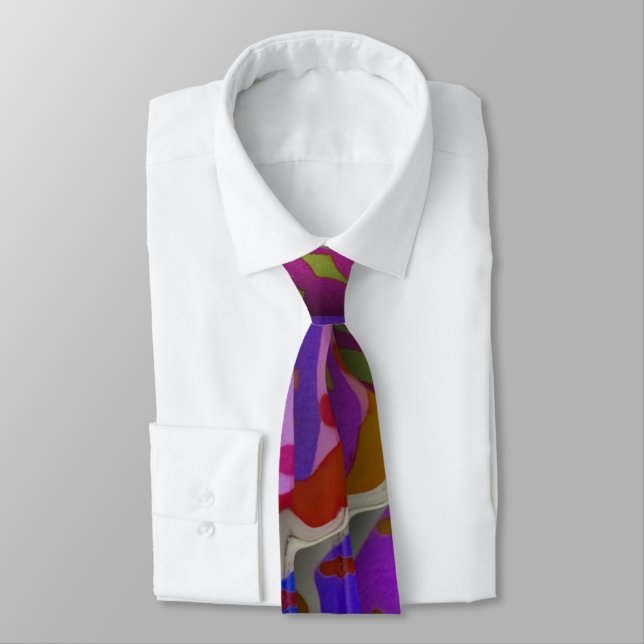Colourful Abstract Leaves Purple Green Blue Red Tie (Tied)