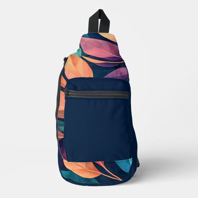 Colourful Abstract Leaves Sling Bag (Front)