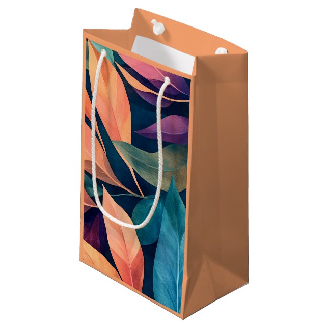 Colourful Abstract Leaves Small Gift Bag (Front Angled)