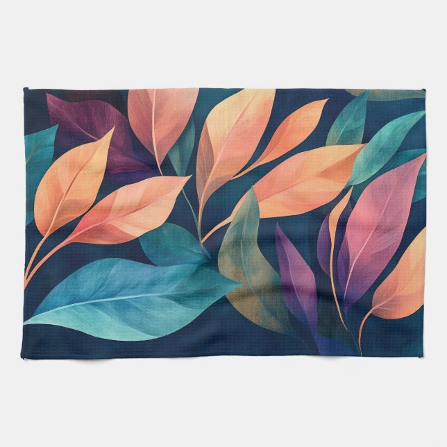Colourful Abstract Leaves Tea Towel (Horizontal)