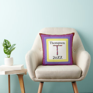 Colourful Abstract Letter T Initial Monogram Cushion