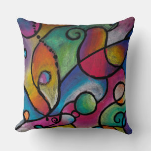 Colourful abstract lines and shapes cushion