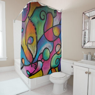 Colourful abstract lines and shapes shower curtain