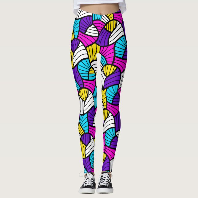 Colourful Abstract Lines Seamless Pattern Leggings (Front)