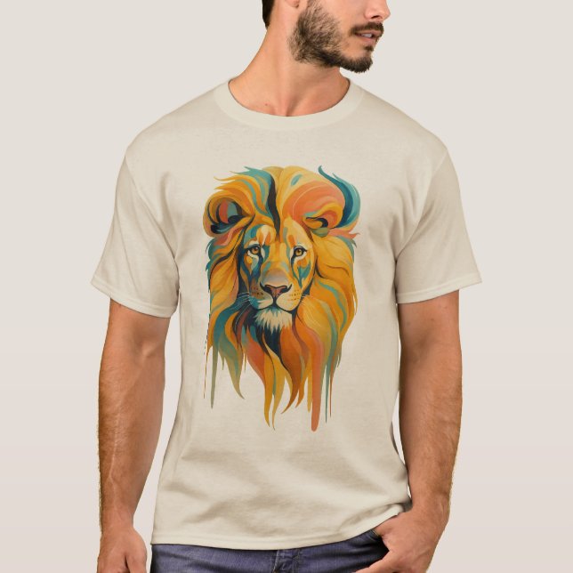 Colourful Abstract Lion Art –Bold & Majestic Desig T-Shirt (Front)