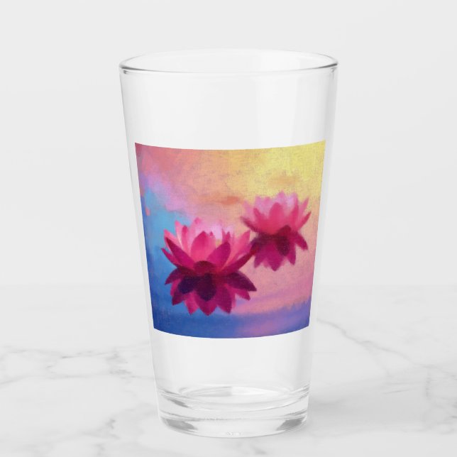 Colourful Abstract Lotus Flowers Glass (Front)