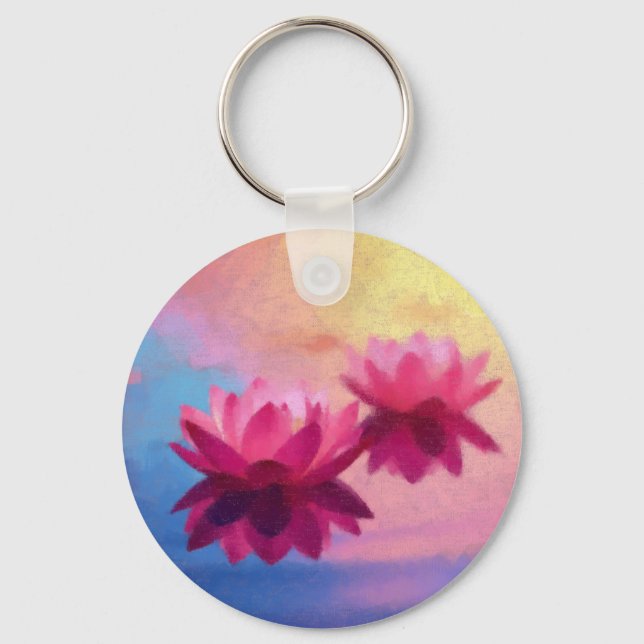 Colourful Abstract Lotus Flowers Key Ring (Front)
