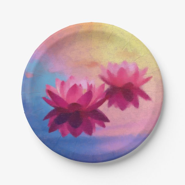 Colourful Abstract Lotus Flowers Paper Plate (Front)