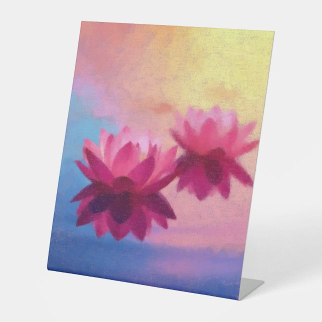 Colourful Abstract Lotus Flowers Pedestal Sign (Front)
