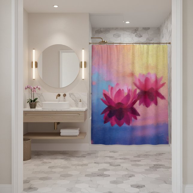 Colourful Abstract Lotus Flowers Shower Curtain (Creator Uploaded)