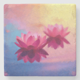 Colourful Abstract Lotus Flowers Stone Coaster