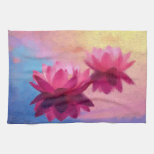 Colourful Abstract Lotus Flowers Tea Towel