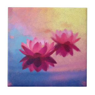 Colourful Abstract Lotus Flowers Tile