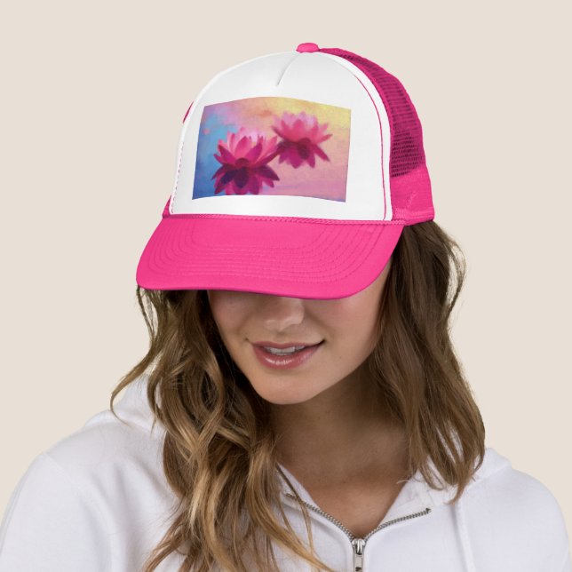 Colourful Abstract Lotus Flowers Trucker Hat (In Situ)