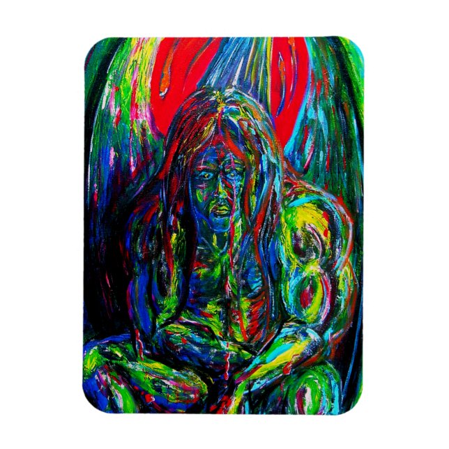 Colourful Abstract Man Oil on Canvas Magnet (Vertical)