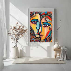 Colourful Abstract Man Woman Cool Face Poster  