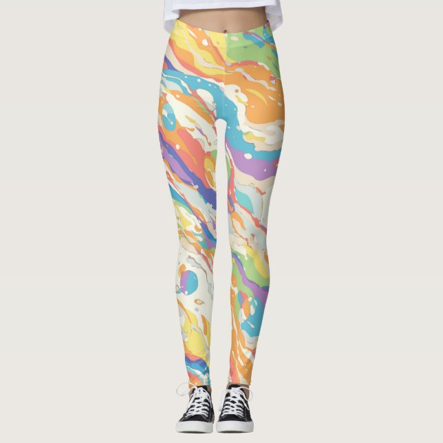 Colourful Abstract Marble Print  Leggings (Front)