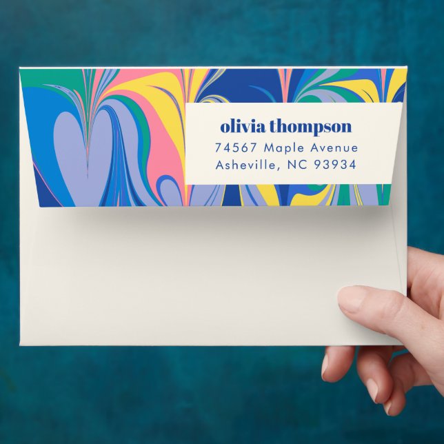 Colourful Abstract Marble Shower Return Address Envelope (Hand)