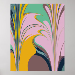 Colourful Abstract Marbled Design in Lilac and Min Poster
