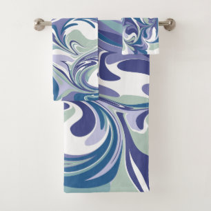 Colourful Abstract Marbling in Ocean Blue Bath Towel Set