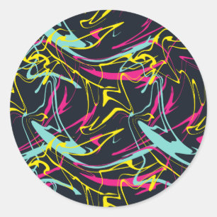 Colourful Abstract Memphis Lines Pattern Classic Round Sticker