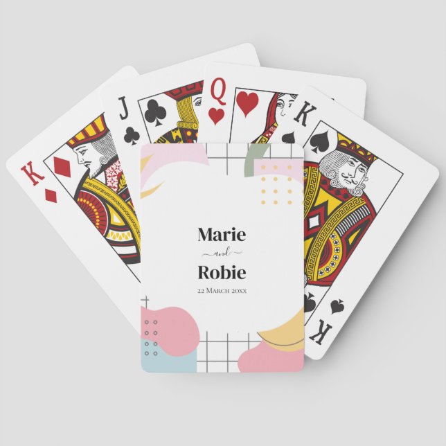 Colourful Abstract Memphis Wedding Playing Cards (Back)