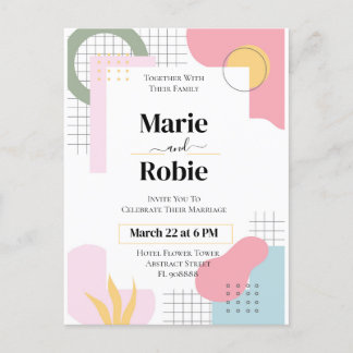 Colourful Abstract Memphis Wedding Postcard