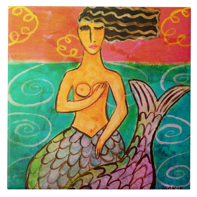 Colourful Abstract Mermaid Painting Tile (Front)