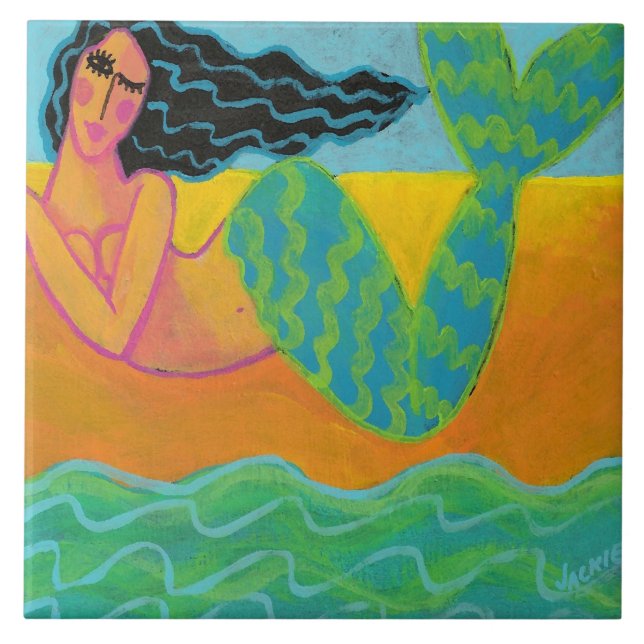 Colourful Abstract Mermaid Painting Tile (Front)