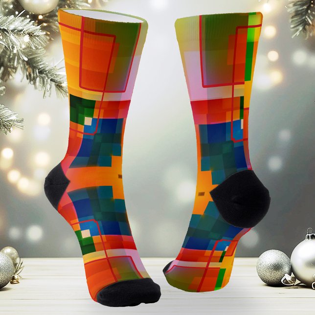 Colourful Abstract Modern Art Creative Pattern Socks (Artistic Christmas socks featuring an abstract modern art geometric pattern in bright colors)