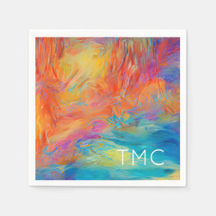 Colourful Abstract Modern Art Monogram Initials Fu Napkin