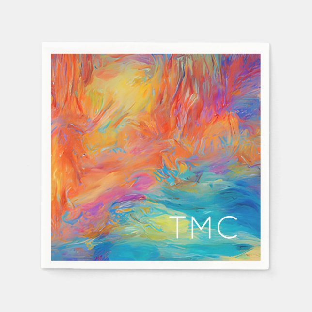 Colourful Abstract Modern Art Monogram Initials Fu Napkin (Front)