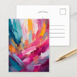 Colourful Abstract Modern Art Postcard<br><div class="desc">A striking modern abstract painting chraacterised by bold, thick brushstrokes in vibrant shades of pink, blue, orange, and white. The textured layers and sweeping strokes create a sense of movement and energy, with the colours blending and contrasting in a dynamic, contemporary composition. The interplay of cool and warm tones adds...</div>