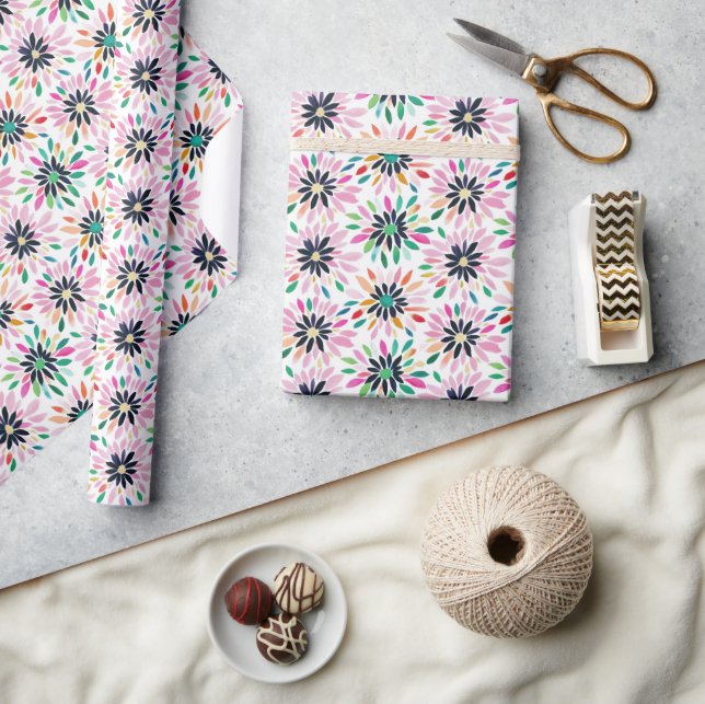 Colourful Abstract Modern Flower Pattern Wrapping Paper (Crafts)