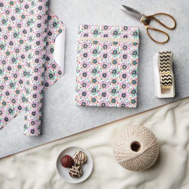 Colourful Abstract Modern Flower Pattern Wrapping Paper (Crafts)