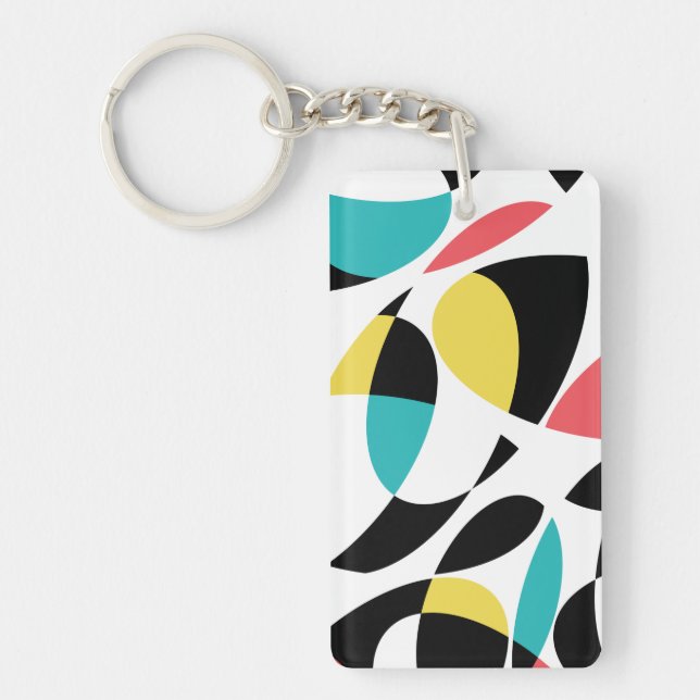 Colourful, abstract, modern, fun geometric pattern key ring (Front)