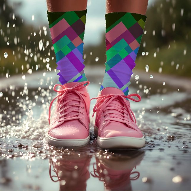    Colourful Abstract Modern Green Purple Geometri Socks (Creator Uploaded)