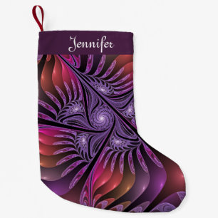 Colourful Abstract Modern Purple Fractal Name Small Christmas Stocking