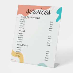 Colourful Abstract Modern Salon Service Menu Pedestal Sign