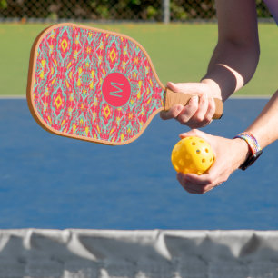 Colourful Abstract Monogrammed Pickleball Paddle