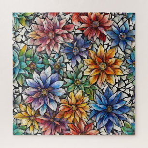 Colourful Abstract Mosaic Flowers  Jigsaw Puzzle