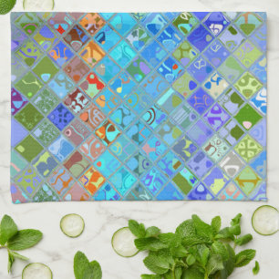 Colourful Abstract Mosaic Pattern Tea Towel