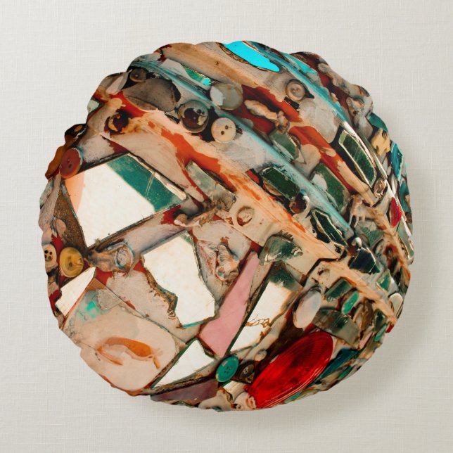 Colourful Abstract Mosaic Round Cushion (Front)